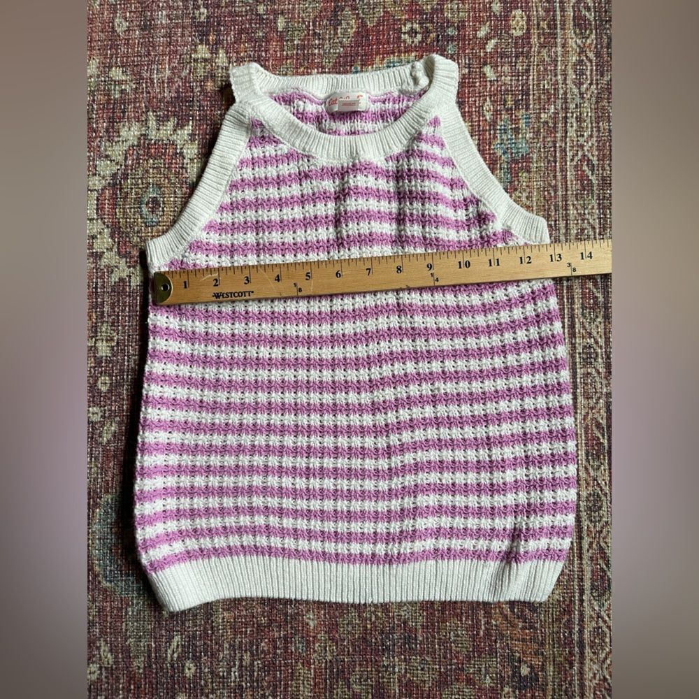 Girls 10/12 Cat and Jack Knit Striped Purple and White Sweater tank - Picture 3 of 7